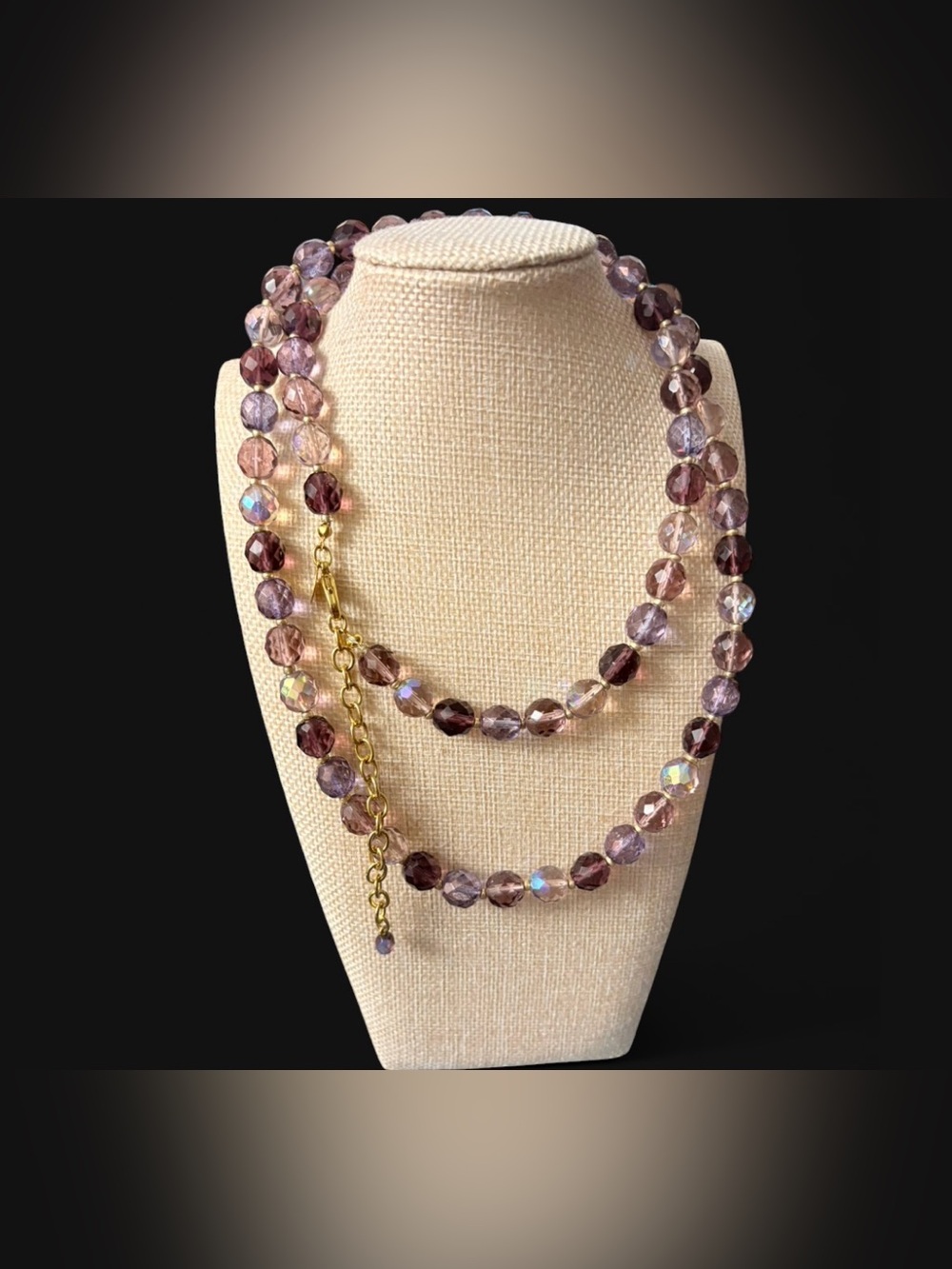 Joan Rivers Classics Purple Crystal Beaded Long Statement Necklace EUC